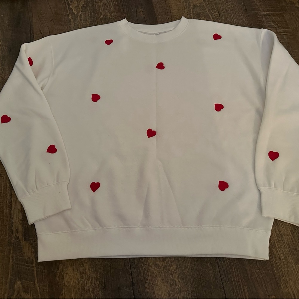 White Sweatshirt with Red Heart Accents - size medium